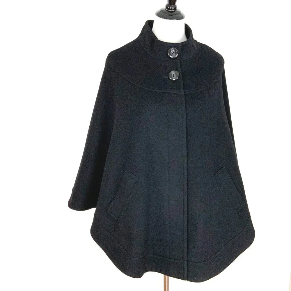 New Helene Berman London Black Wool Cashmere Poncho Cape Sz M - Picture 8 of 16
